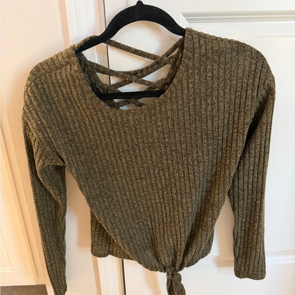 Olive Green Ribbed Knit Top